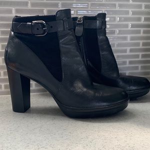 TOD'S Black Leather and Suede Platform Ankle Boots, size 10 40.5